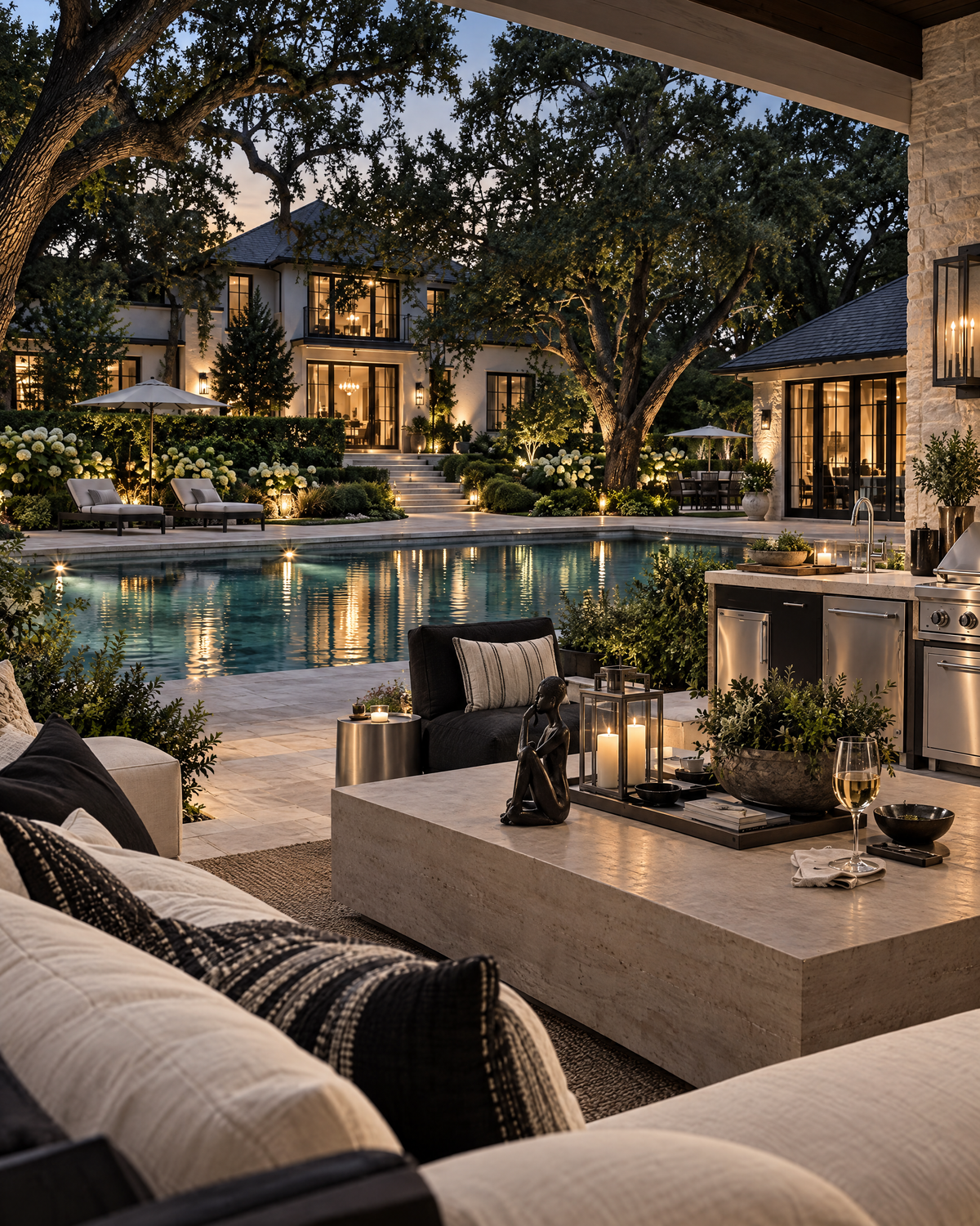 Upper Hills: a private estate pool and garden viewed from a luxurious covered terrace.